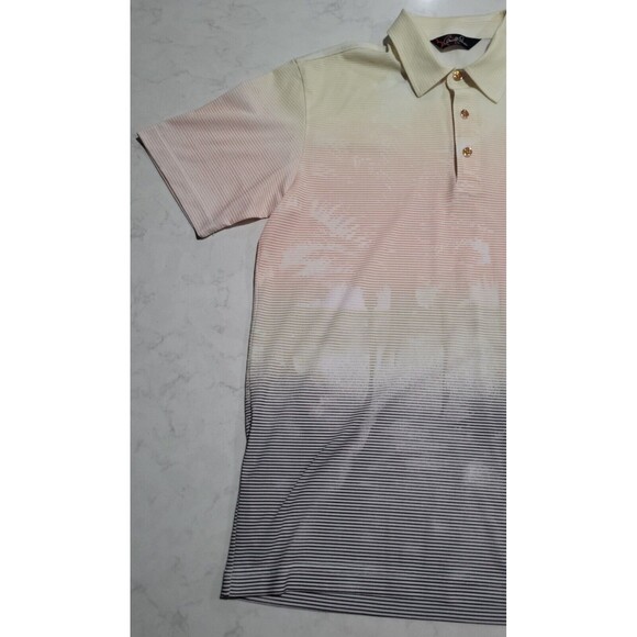 Arnold Palmer 95 Golf Polo Large Palm Trees Gradient Yellow White Black Gradient - Picture 6 of 12